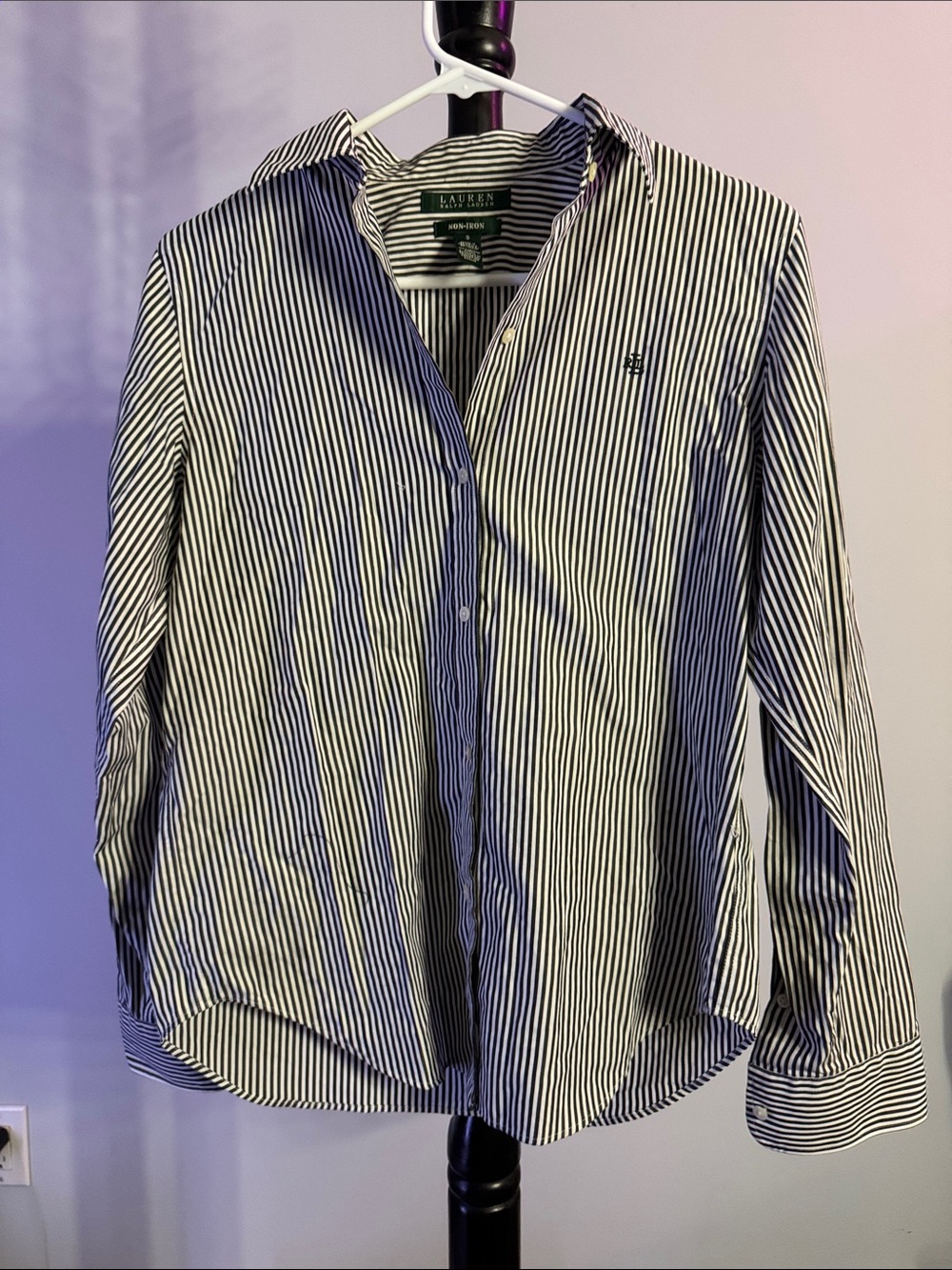 Lauren Ralph Lauren Black & White Vertical Stripe Button-Down Shirt